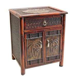   Bamboo Palm Tree Nightstand Side End Storage Table
