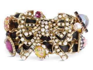 Betsey Johnson Vintage Charm Pearl Bow Mouse Bracelet  