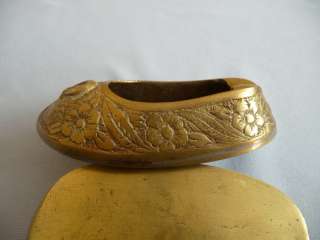 Vintage Pair Brass Shoes Turkish Ashtray Flower Design  