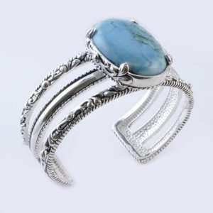    Barse Silver Overlay Turquoise Hued Howlite Cuff Bracelet Jewelry