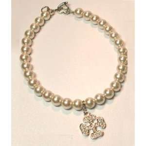Magnetic Bead Pearl Pet Necklace with Custom Charm  Bead Color WHITE 
