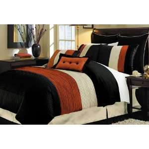 LUXURY SET 8 pc King Bed in a Bag Regatta Brick Black Beige Comforter 