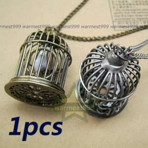 Retro can open bird cage birdcage pendant necklace  