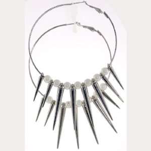  White Beads & Spikes Large Hoop Dangle Earrings Jewelry