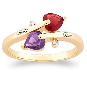  Couples Birthstone Hearts Name Ring with Diamond Accent 