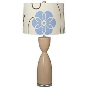  Blue Floral Shade Sand Ceramic Hourglass Table Lamp