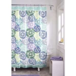  Mitzy Blue Green Floral Print EVA Shower Curtain