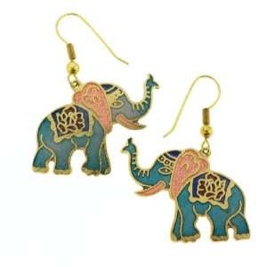  Gold Plated Elephant Cloisonne Fish hook Earrings   27mm x 