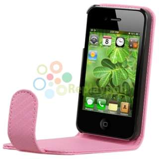 Pink Leather Case+Car+Home Charger+Cable+Protector for VERIZON iPhone 