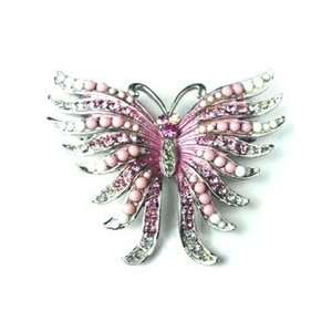   Austrian Rhinestone & Beads Butterfly Silver Tone Brooch Pin Jewelry