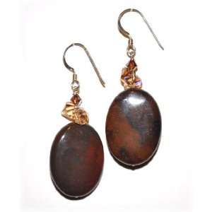  Brown and Green Stone Earrings   Sterling Silver Jewelry
