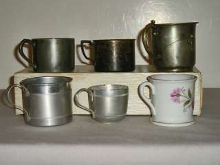 Vintage Child Baby Souvenir Silverplate Aluminum Porcelain Cups Lot 