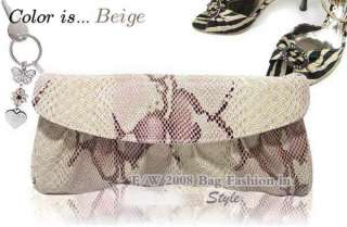 Clubbing Faux Snake Handbag Clutch Purse Beige FZ247  