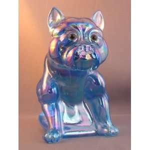  Solid 5 Pound Blue Carnival Glass Bulldog Door Stop 
