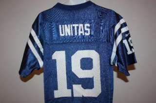   Johnny UNITAS #19 Colts YOUTH Large L Blue Throwback Jersey YSS  
