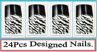 24PCS 3D DESIGN Nail Art Cool Pinto Fancy FULL Tips + Glue.