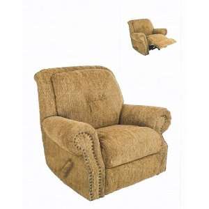  Brown fabric overstuffed rocekr recliner chair with brass 