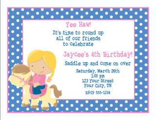   of Personalized Cowgirl Pony Ride Birthday Party Invitations  