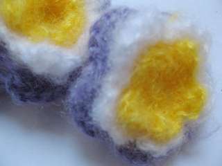 20 Purple Mohair Crochet Flower padded Applique/Girl  