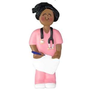   Nurse with Pink Scrubs Personalized Christmas Ornament