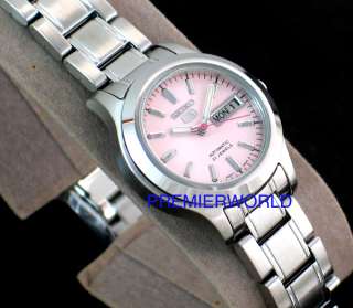   new seiko 5 ladies automatic steel soft pink day date watch symd91k1