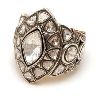   Style Rose Cut Diamond Pave .925 Sterling Silver 14k Gold Ring Jewelry
