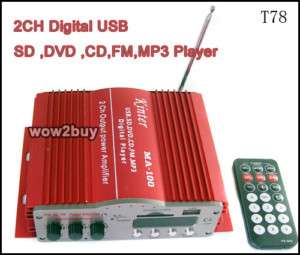 USB Digital 2CH Stereo SD FM  Remote Car Amplifier  