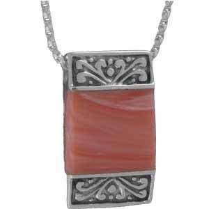  Vintage Sterling Silver Pink Coral square Pendant Jewelry