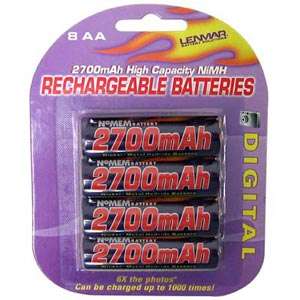 Lenmar NoMEM PRO AA Rechargeable Batteries 2700mAh Ni MH 8pk