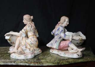 Pair Dresden Porcelain Figurine Dishes Plates  