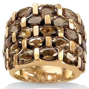   Jewelry 14k Gold Plated Five Row Oval Cut Smoky Quartz Ring Jewelry