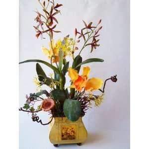  Silk Flower Arrangement   Orchids in Tin Pot