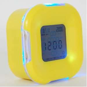  Desktop Desk Cube Alarm Clock Thermometer Yellow 