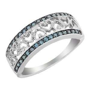  Blue Diamond Heart Ring 1/4 Carat (ctw) in Sterling Silver 