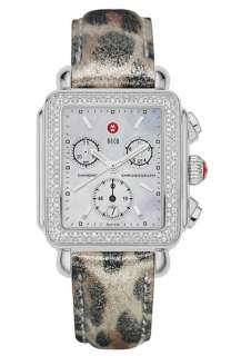 Michele Watches Diamond Deco Cheetah Print Band Watch  