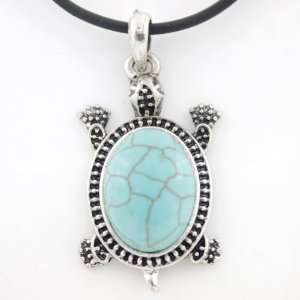 Silver tone Turquoise Stone Turtle GIFT Pendant with NECKLACE [1 piece 