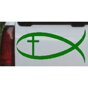Dark Green 20in X 10.0in    Christian Fish Christian Car Window Wall 