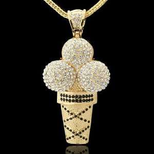 Gucci Mane Inspired Gold Plated Iced Out Ice Cream Hip Hop Pendant