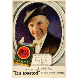  1928 Ad Sir Henry Harry Lauder Scottish Entertainer Lucky 