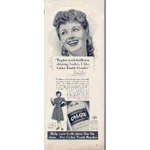 JUNE LANG   Radiant Hollywood Star.  1939 CALOX Tooth Powder Ad 