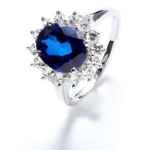  Sterling Silver Sapphire Lady Diana Ring Jewelry