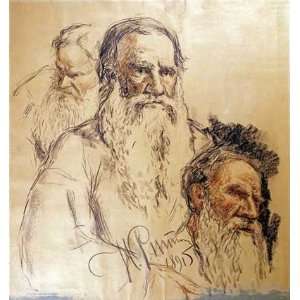  Three Studies Leo Tolstoy by Ilia Efimovich Repin 9.38X10 