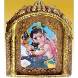  Lord Ganesha huging the Lord Shiva poster painting in Wood 