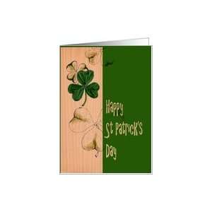  St Patricks Day, Ink drawing of shamrock on beech wood 