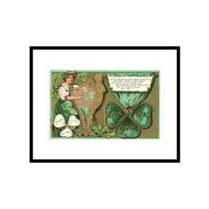 St. Patricks Day, Poem, Girl Playing Harp Holidays Pre Matted Poster 