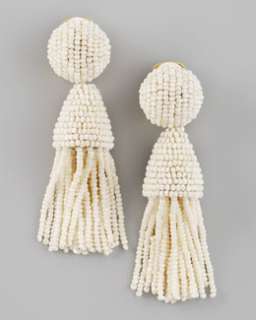 Y0WXP Oscar de la Renta Beaded Short Tassel Earrings, Ivory