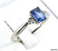 Syn SAPPHIRE RING   1.15ct Emerald Cut Solitaire 14k White Gold 
