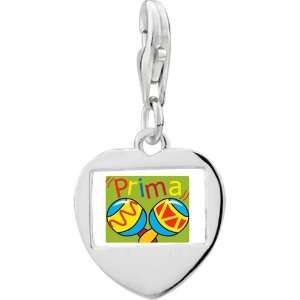  Sterling Silver Colorful Music Prima Cousin Photo Heart Frame Charm