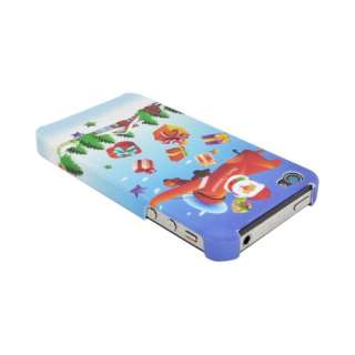 For Apple Iphone 4S 4 Santa Claus Plane Presents Blue Hard Plastic 