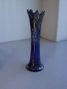 Fenton Knotted Beads Carnival Vase Iridescent Blue Carnival Glass 10.5 